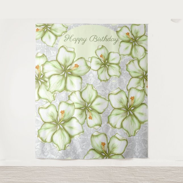 Tenture Hibiscus & dentelle BLANC (Devant)