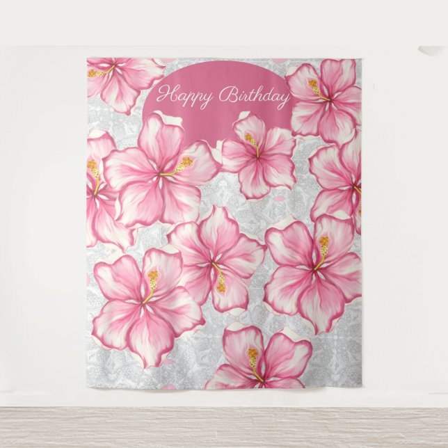 Tenture Hibiscus & dentelle PINK (Devant)