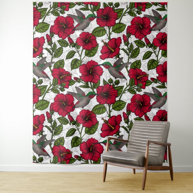 Tenture Hibiscus et colibris (En situation)