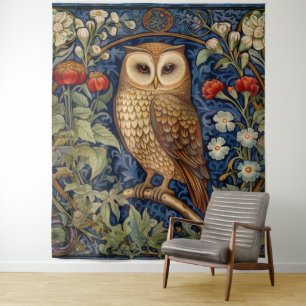 Tenture Hibou dans le jardin style William Morris
