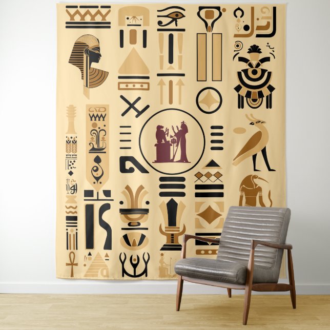 Tenture Hiéroglyphes égyptiens antiques (En situation)