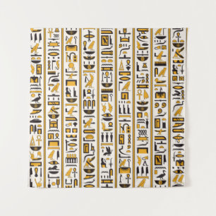 Tenture Hiéroglyphes égyptiens jaune-noir couleur transpar