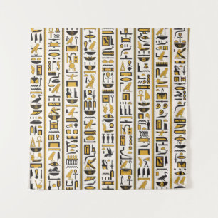 Tenture Hiéroglyphes égyptiens : Jaune-Noir Sans Seamless.
