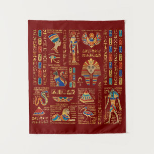 Tenture Hiéroglyphes et divinités égyptiens en rouge