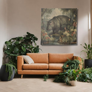 Tenture Hippopotame Botanique Vintage