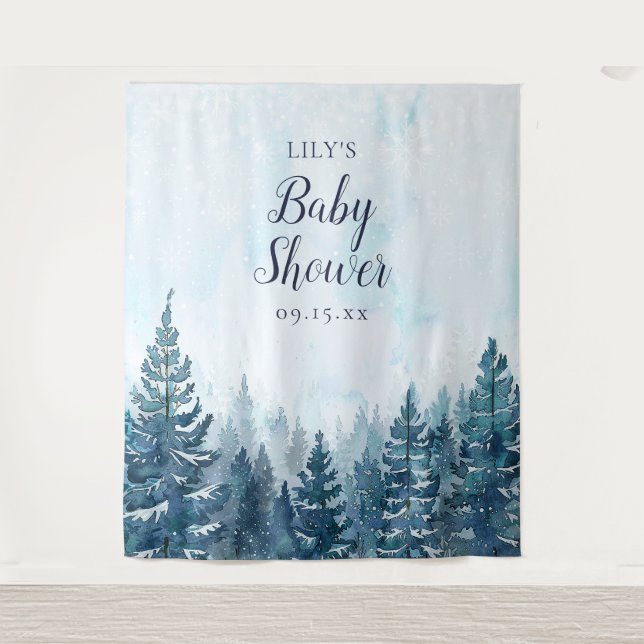 Tenture Hiver Forêt de pin rustique Baby shower photo Prop (Devant)