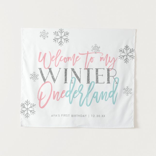Tenture Hiver ONEderland Parties scintillant d'argent Affi (Devant (Horizontal))