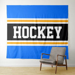 Tenture HOCKEY Athlète Bleu Bleu Bleu Noir Jaune Stripes