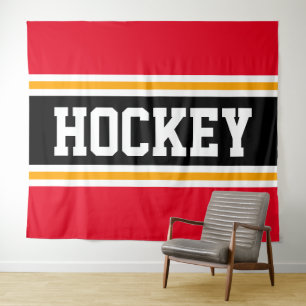 Tenture HOCKEY Athlète Rouge clair Noir Jaune rayures