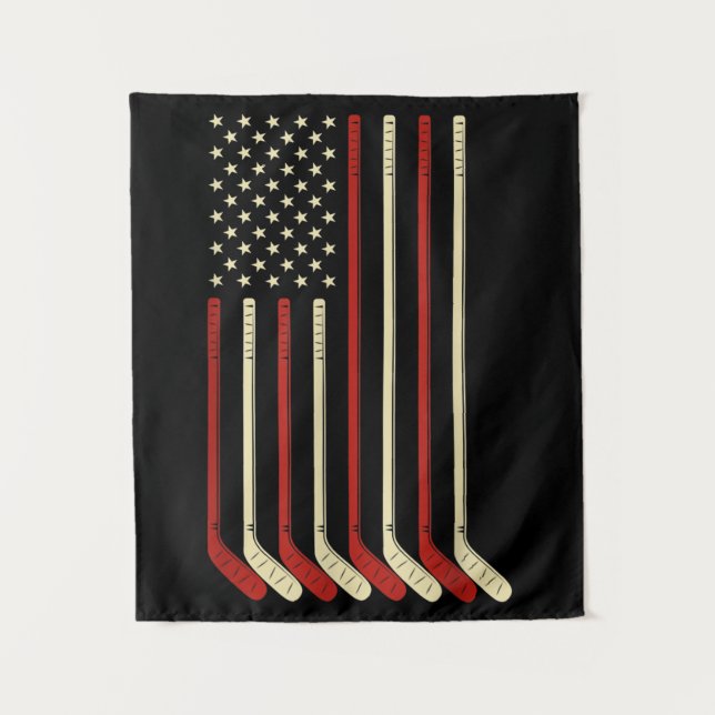 Tenture Hockey Goalie USA Drapeau Hockey Stick Ice Hockey (Devant)