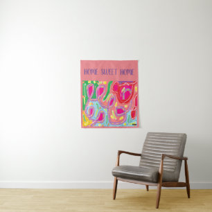 Tenture Home sweet Home logo doux pastels multicolores