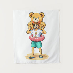 Tenture Homme de dessin animé mignon avec un ours en peluc