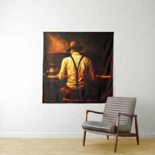 Tenture Homme jouant du piano par derrière Peinture à l'hu
