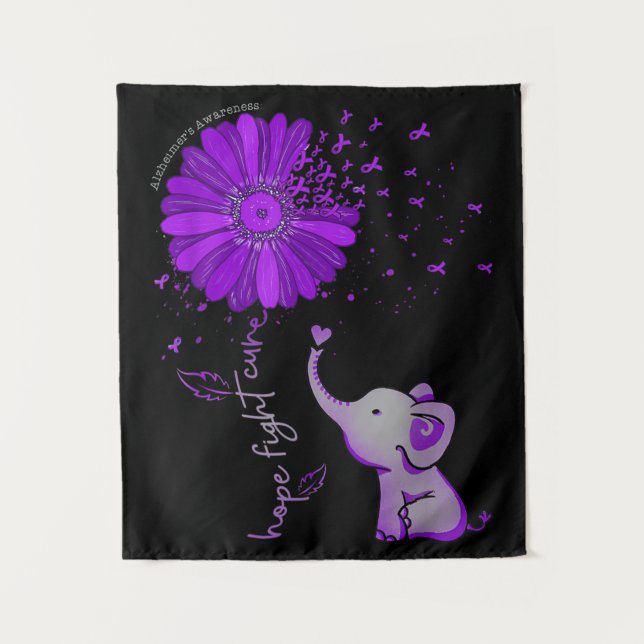 Tenture Hope Fight Cute Elephant Alzheimer's Purple Ribbon (Devant)