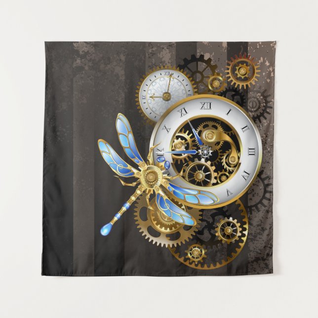 Tenture Horloge à vapeur avec libellule mécanique (Devant)