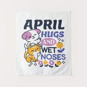 Tenture Hugs d'avril et nez mouillé - Cute chien et chat a