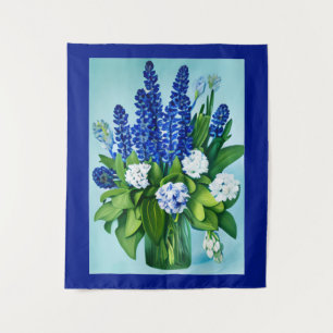 Tenture Hyacinthes bleu de Cobalt et Hydrangées
