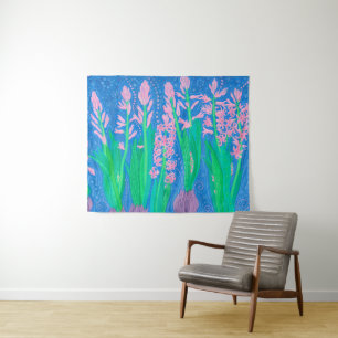 Tenture Hyacinthes roses Fleurs de printemps peinture d'ar
