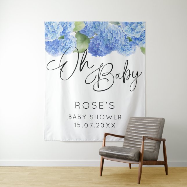 Tenture Hydrangea Blue Flowers Oh Baby shower (En situation)