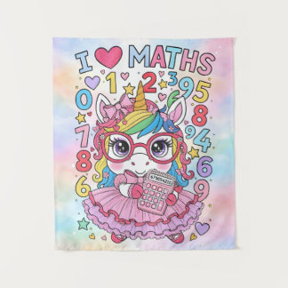 Tenture I Love Maths Cute Unicorn Calculator Poster for Ki