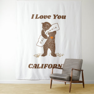 Tenture I Love You California Bear Hugging Map