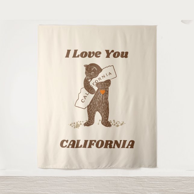 Tenture I Love You California Bear Hugging Map (Devant)