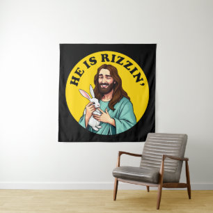 Tenture Il Rizzin Funny Jésus Jour de Pâques Chrétien