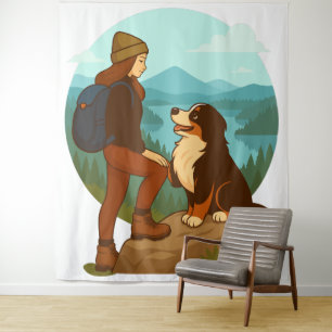 Tenture Illustration d'aventure de fille et de chien de mo