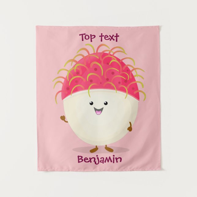 Tenture Illustration de cartoon de ramboutan rose mignon  (Devant)
