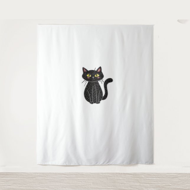 Tenture Illustration de chat noir, Doodle mignon chat clas (Devant)