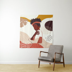 Tenture Illustration de femme noire, Portrait Print Throw