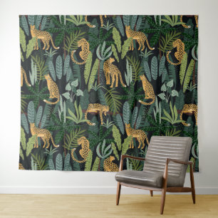Tenture Illustration de la jungle de léopards sans couture