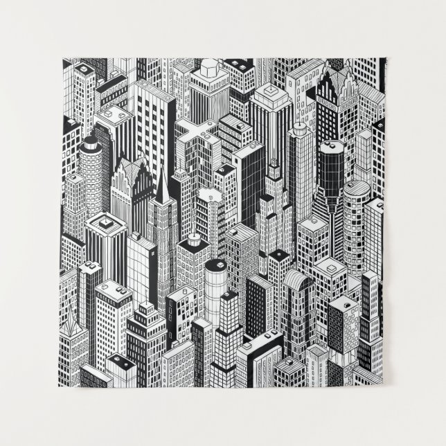 Tenture Illustration de la ville Skyscraper, isométrique t (Devant)