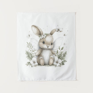Tenture Illustration de lapin féerique à l'aquarelle douce