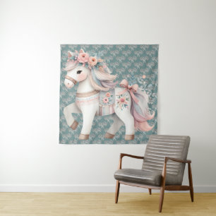 Tenture Illustration de l'Imaginaire Floral Pastel Horse