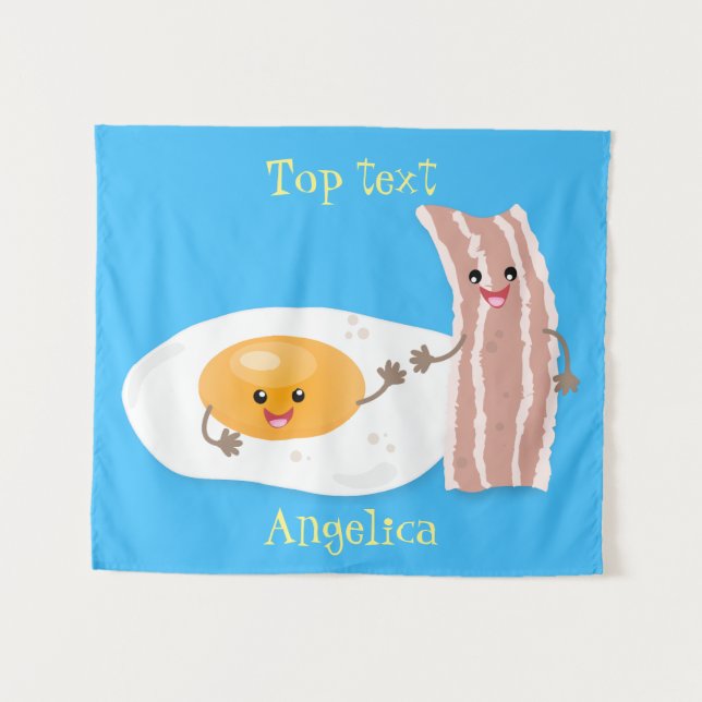 Tenture Illustration de l'oeuf de Cute kawaii et du bacon (Devant (Horizontal))