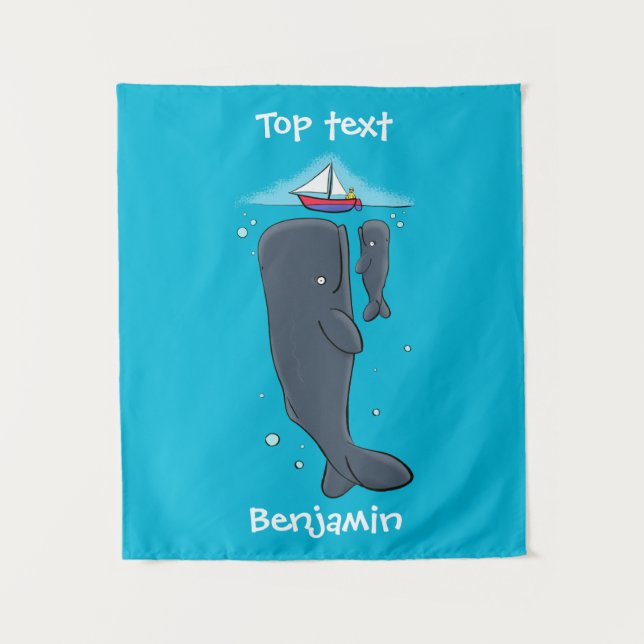 Tenture Illustration de mignons baleines et voiliers (Devant)