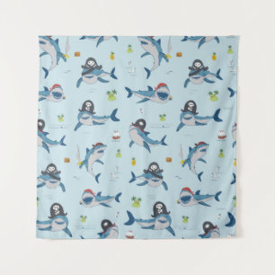Tenture Illustration de requin pirate gribouillée