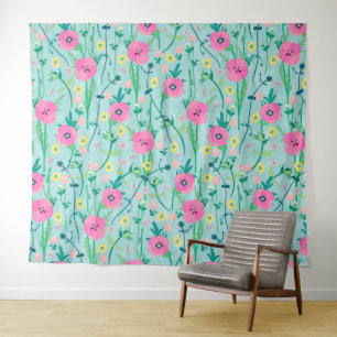 Tenture Illustration de Summer Meadow Floral Nature Teal
