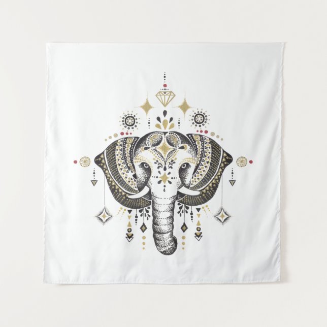 Tenture Illustration de tête d'éléphant tribal (Devant)