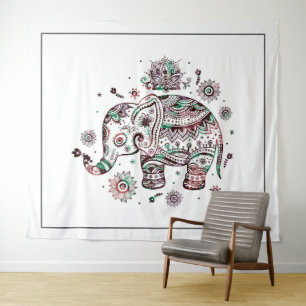Tenture Illustration d'éléphant à fleurs tribaux mignons