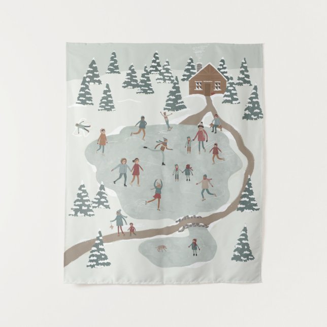 Tenture Illustration d'hiver de la patinoire confortable (Devant)