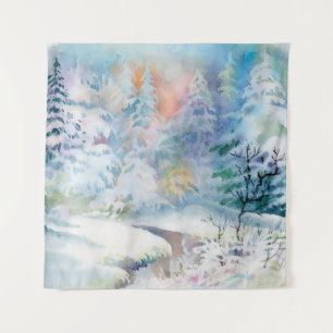 Tenture Illustration du paysage d'hiver de l'aquarelle