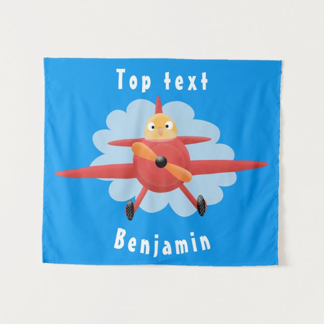Tenture Illustration d'un avion rouge volant mignon (Devant (Horizontal))