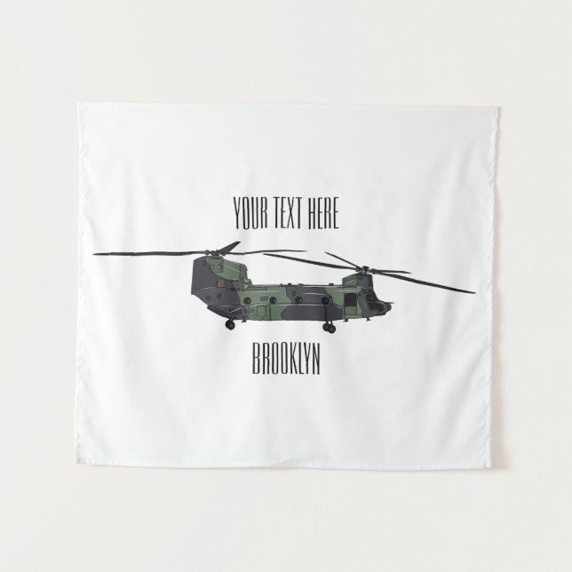 Tenture Illustration d'un hélicoptère de l'armée de Chinoo (Devant (Horizontal))