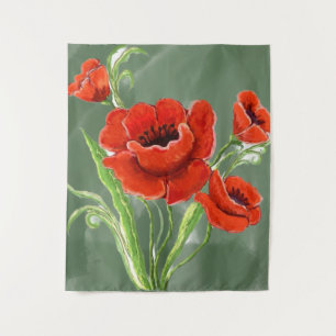 Tenture Illustration Red Poppies