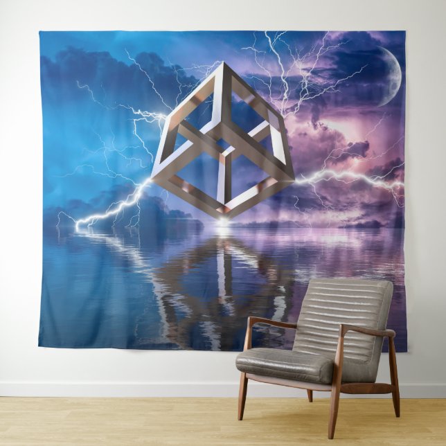 Tenture Imaginaire Paysage géométrique Espace Sky Océan (En situation (horizontale))