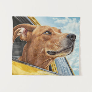 Tenture Impression d'art Chien Heureux dans une Voiture Ja