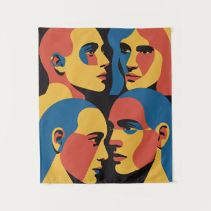 Tenture Impression d'art de grille de visages abstraits, V