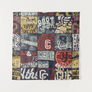 Tenture insignes sportifs de l'université vintage américai